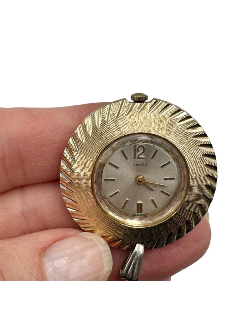 Vintage Timex Watch Pendant Gold Tone Starburst Mechanical Wind 35mm Runs Slow - Picture 2 of 6